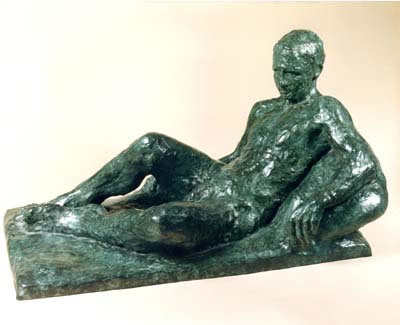Gordon Aitcheson sculpture Waiting bronze male reclining figure